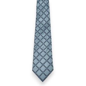 Barneys New York Mens Silk Tie Blue Plaid 58 x 3.25 Classic Designer Modern Prep